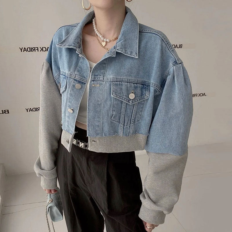 クロップドスウェットデニムジャケット