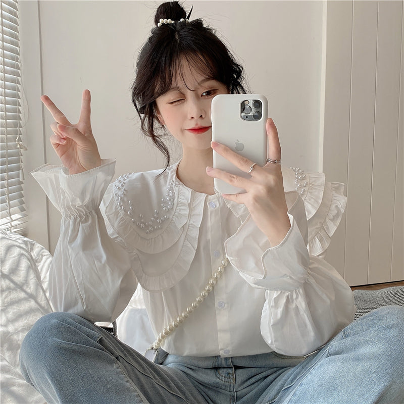 ダブルカラービジューブラウス