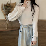 ハイネックシンプルリブトップス