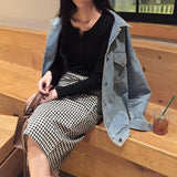 ボタンネックリブトップス