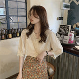 レースデザインブラウス&半柄スカートSET