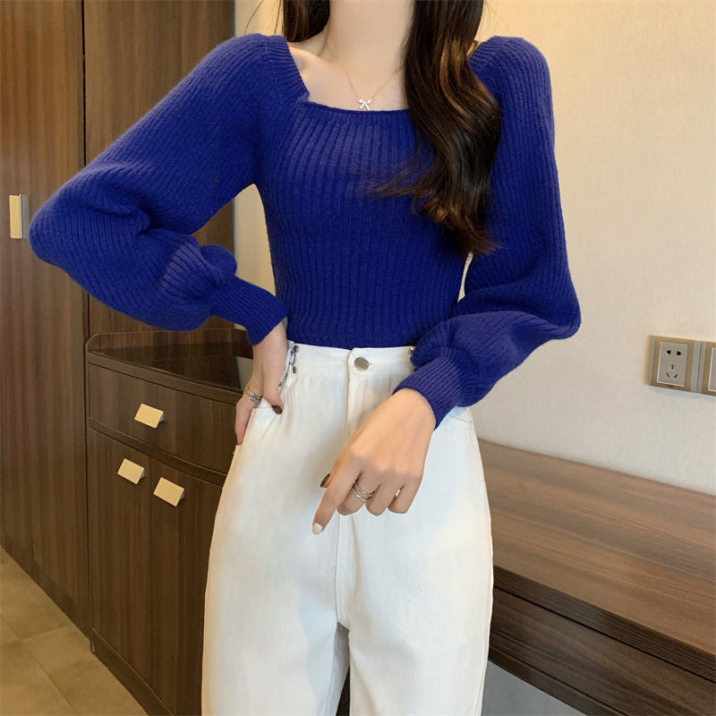 スクエアネックリブニット