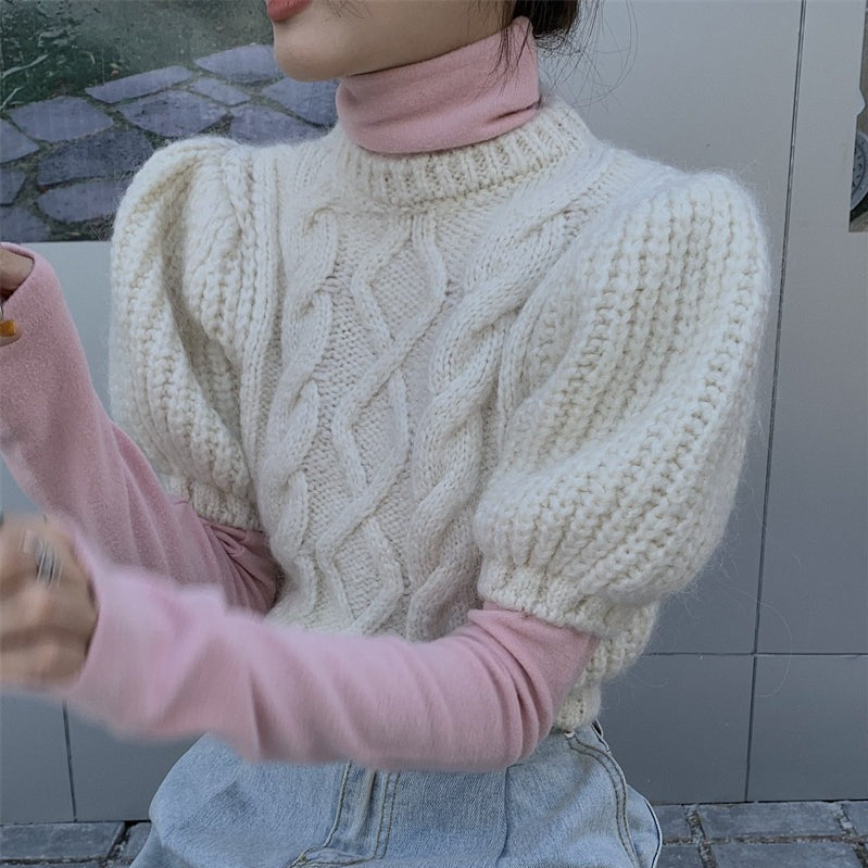 半袖ソフトケーブルニット&ピンクトップスSET