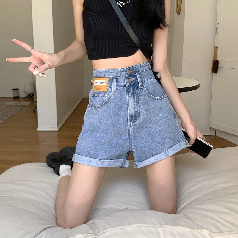 ダブルボタンショートデニムパンツ