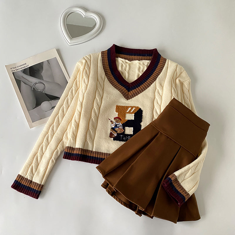 ロゴベアショートニット&スカートSET