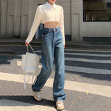 スムースダメージワイドデニム