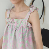 ショルダーリボンチェックルームウェア