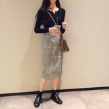 ボタンネックリブトップス