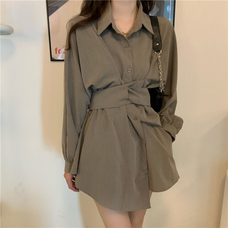 ウエストマークデザインシャツワンピース