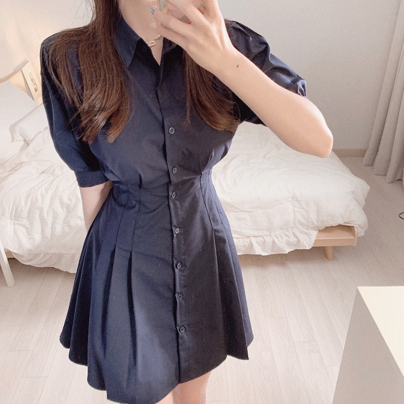 ウエストマーク半袖フレアワンピース