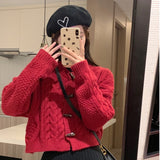 ボタンアクセントケーブルカーディガン