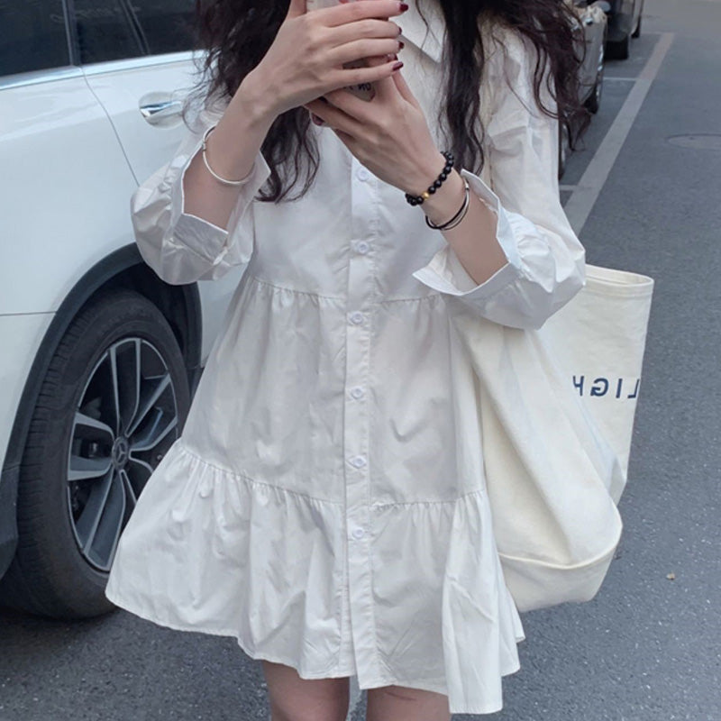 フレアティアードシャツワンピース