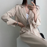 クロップドジャケット&タックパンツSET