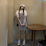 ギンガムキャミワンピース&フリルブラウスSET