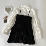 ベロアワンピース&ティアードシャツSET