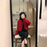 ボタンアクセントケーブルカーディガン