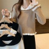 フリルカラーワッフルニット