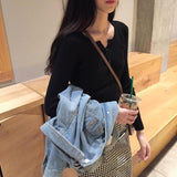 ボタンネックリブトップス