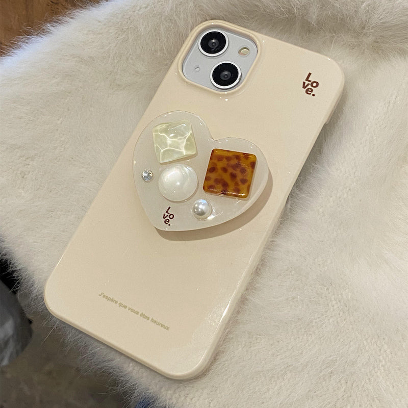 【iPhone17対応】ハートビジューアクセントiPhoneケース