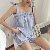 ショルダーリボンチェックルームウェア