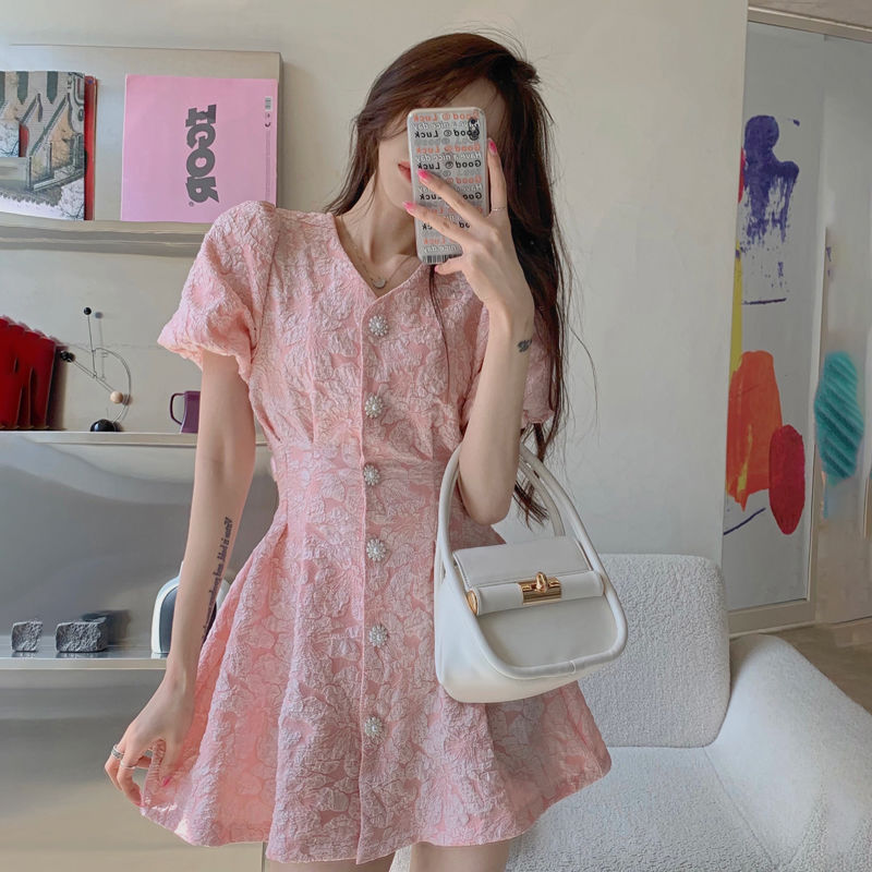 ビジューボタンエレガントミニワンピース