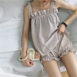 ショルダーリボンチェックルームウェア