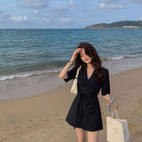 ジャケット風サテン半袖ワンピース