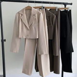 クロップドジャケット&タックパンツSET