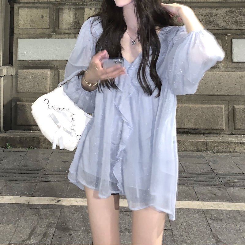 ニュアンスラメブラウス&キャミソールSET