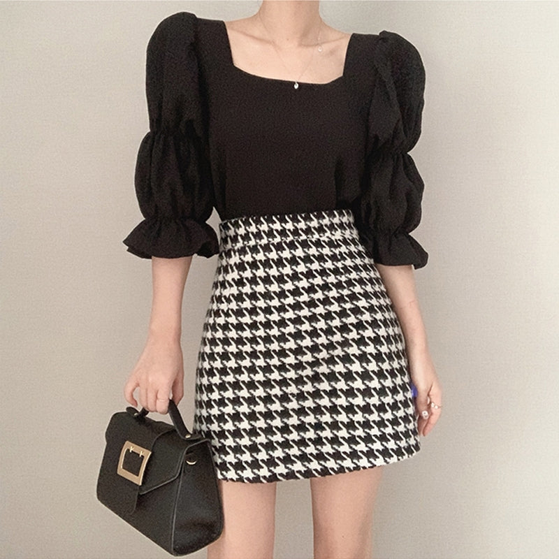 ダブルパフスクエアネックブラウス