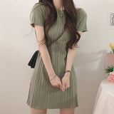 半袖リブニットワンピース