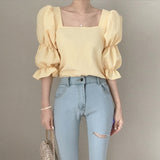 ダブルパフスクエアネックブラウス