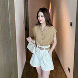 ワンカラーノースリーブシャツ&ハーフパンツSET