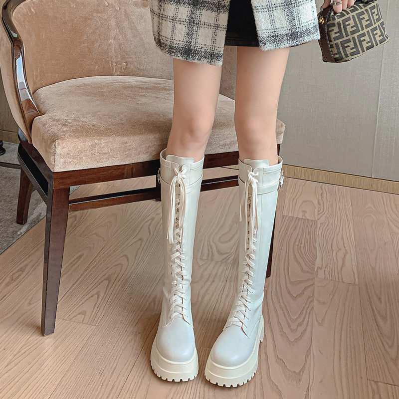 バックルレザーロングブーツ