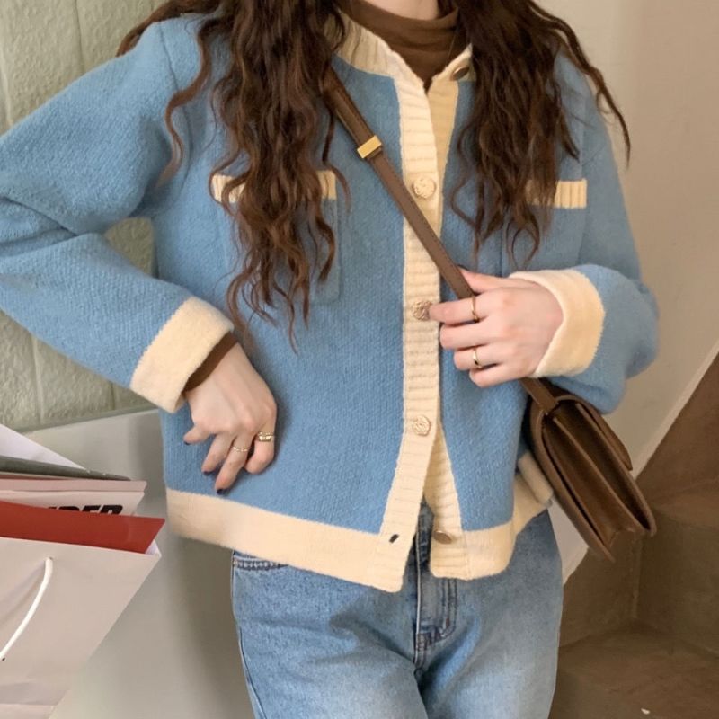 バイカラーボタンカーディガン