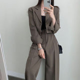 クロップドジャケット&タックパンツSET