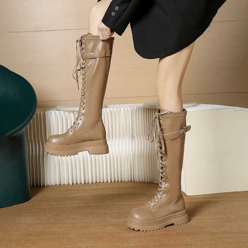 フラットレースアップロングブーツ