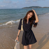 ジャケット風サテン半袖ワンピース