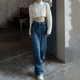 スムースダメージワイドデニム