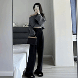 クロップドカシュクールニット