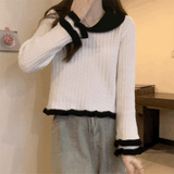 フリルカラーワッフルニット
