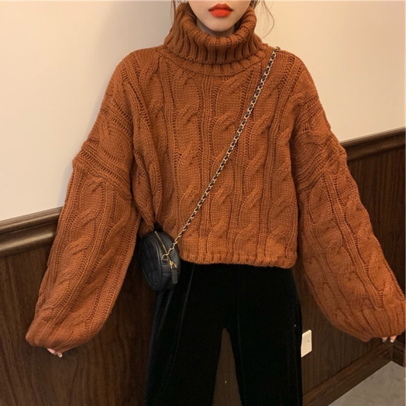 ケーブルタートルニット