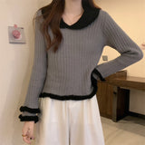 フリルカラーワッフルニット