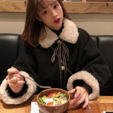 ボアカラーボウタイフレアコート