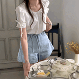 ウエストリボンデニムショートパンツ
