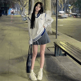 韓国風ブルーホワイトベスト制服コーデ3点SET