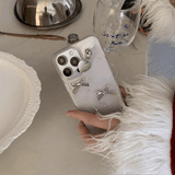 チャーム付きシルバーリボンiPhoneケース