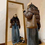 ブラウンレザーパフダウンジャケット