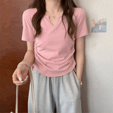 ネックスリットサイドギャザーTシャツ