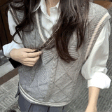 韓国風グレーベスト私立制服コーデ4点SET